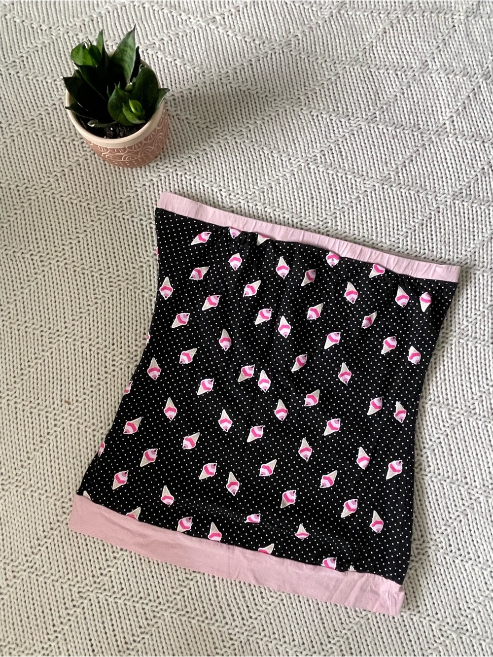 True Love Vintage 2000s Ice Cream Tube Top Black Pink Y2K Novelty 100% Cotton